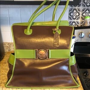 Bo2n Brown and Lime Green Leather Tote